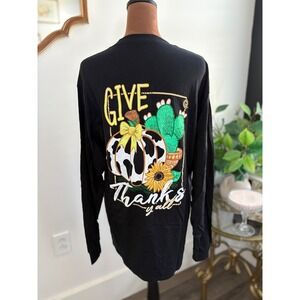 Girlie Girl Originals Long Sleeve Graphic T-Shirt Pumpkin Cactus Thanksgiving Lg